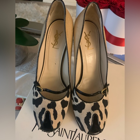 YVES SAINT LAURENT RIVE GAUCHE Beige Peep Toe Platforms heels SZ 9.5 🔥🔥🔥 - Picture 8 of 14